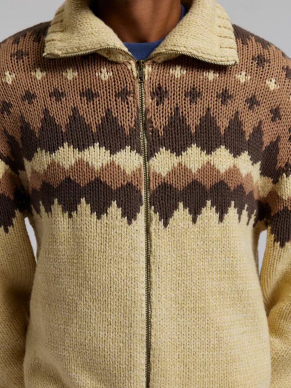 BDG Mens Tacoma pattern knit sweater front zip M